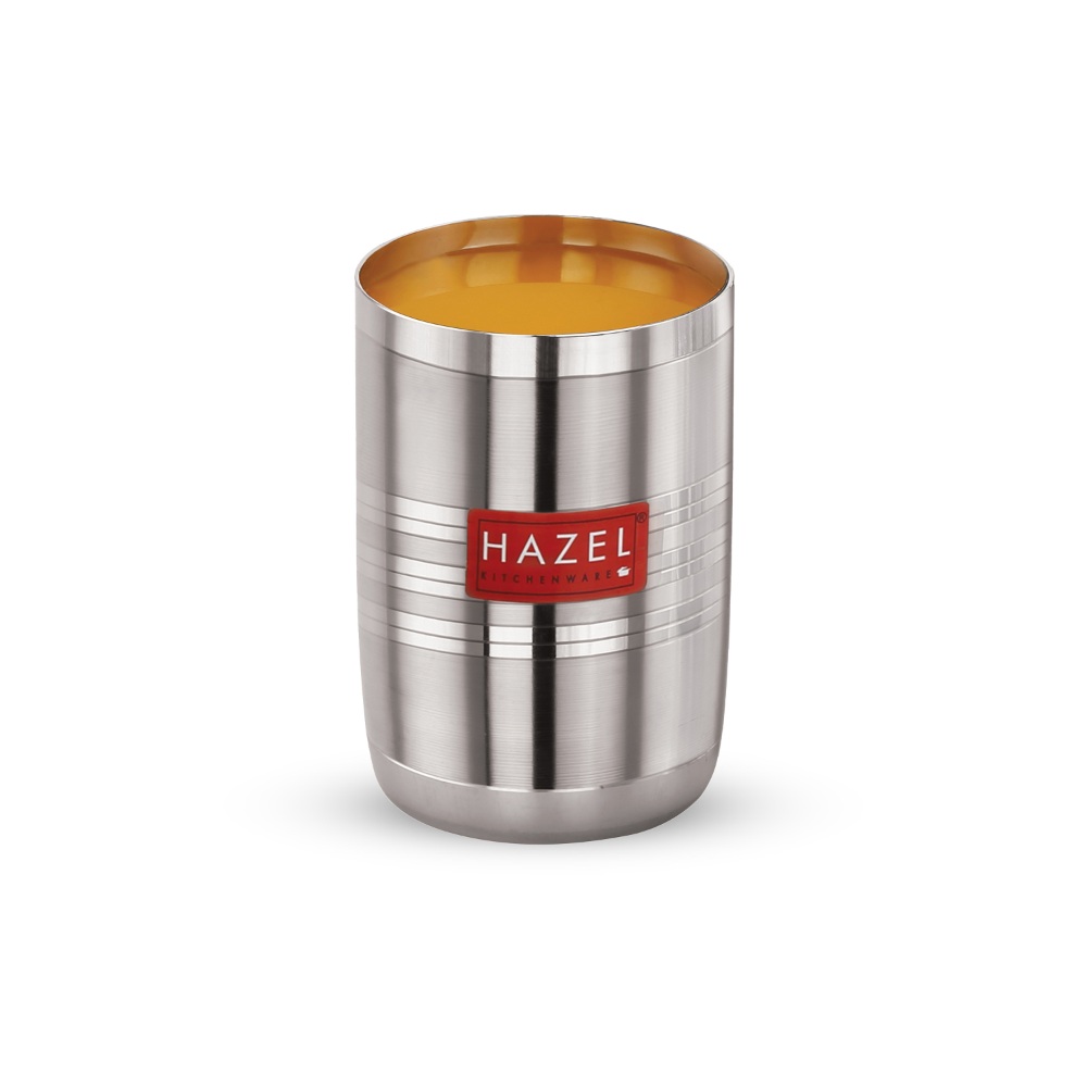 HAZEL Stainless Steel Glasses Set of 12 for Water & Juice | Unbreakable Glass Set with Glossy Finish Design & Dishwasher Safe, 350 ML