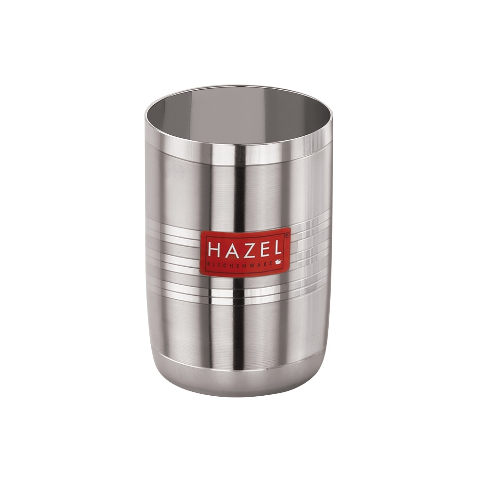 HAZEL Stainless Steel Glasses Set of 6 for Water & Juice | Unbreakable Glass Set with Glossy Finish Design & Dishwasher Safe, 350 ML