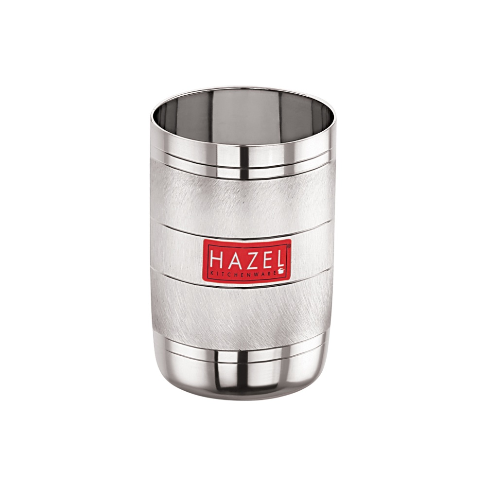 HAZEL Drinking Glasses Set of 6 | Stainless Steel Unbreakable Glass Set with Glossy Finish Design & Dishwasher Safe, 350 ML