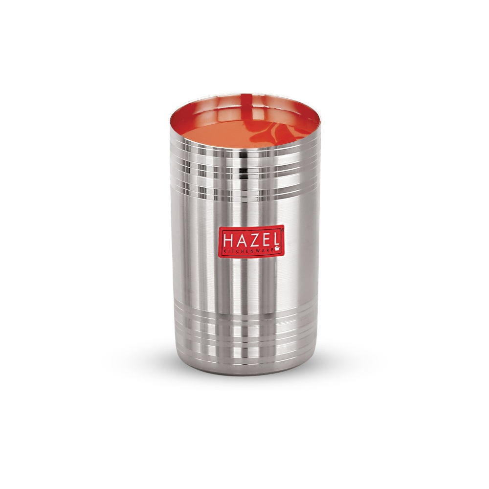 HAZEL Stainless Steel Glass for Drinking Water | Unbreakable Glass Set of 6 with Glossy Finish Design & Dishwasher Safe, 450 ML