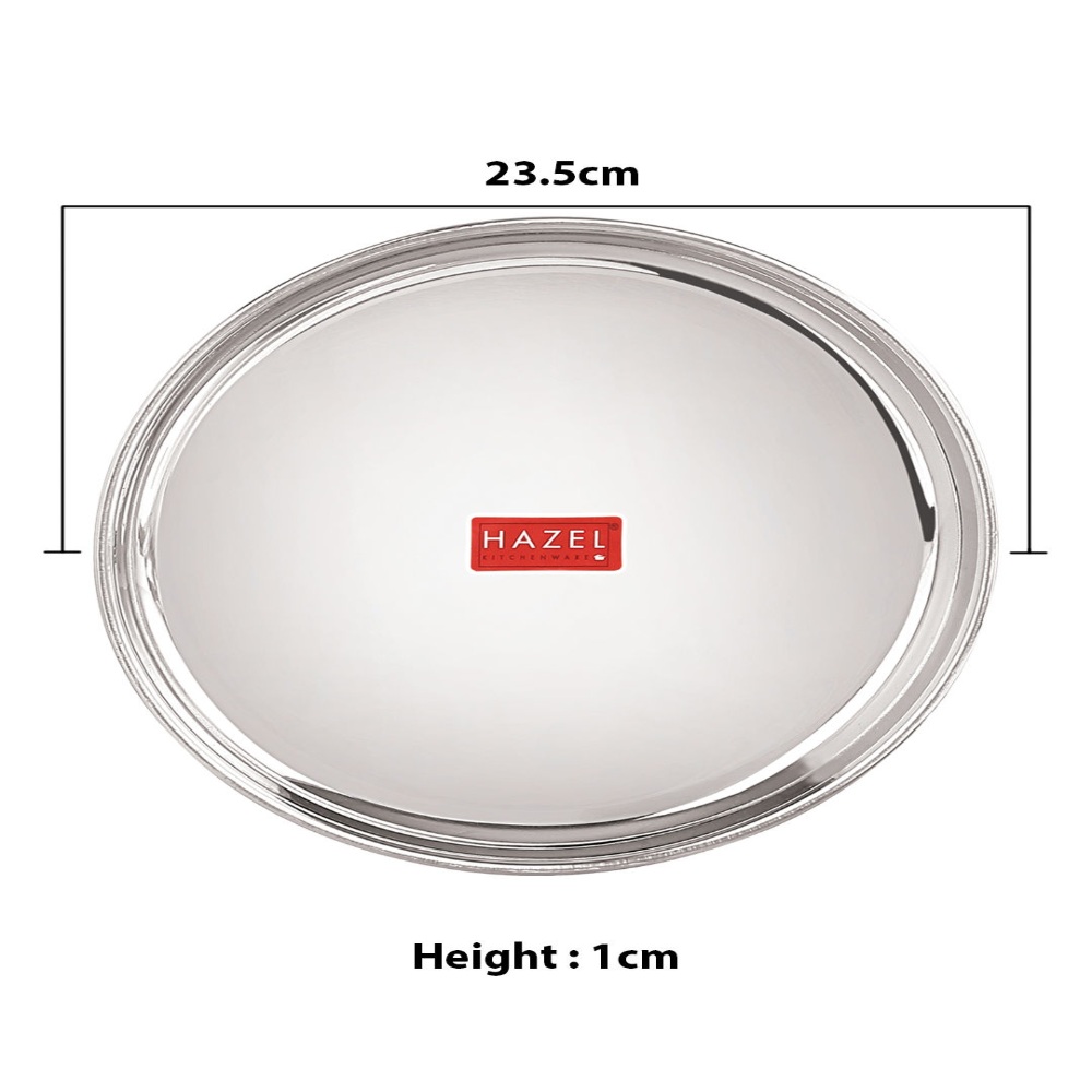 HAZEL Stainless Steel Breakfast Plate with Glossy Finish | Quarter Plates for Kids Serveware Tableware | Thali plates For Kitchen | Serving Plates Set of 2, 23.5 cm