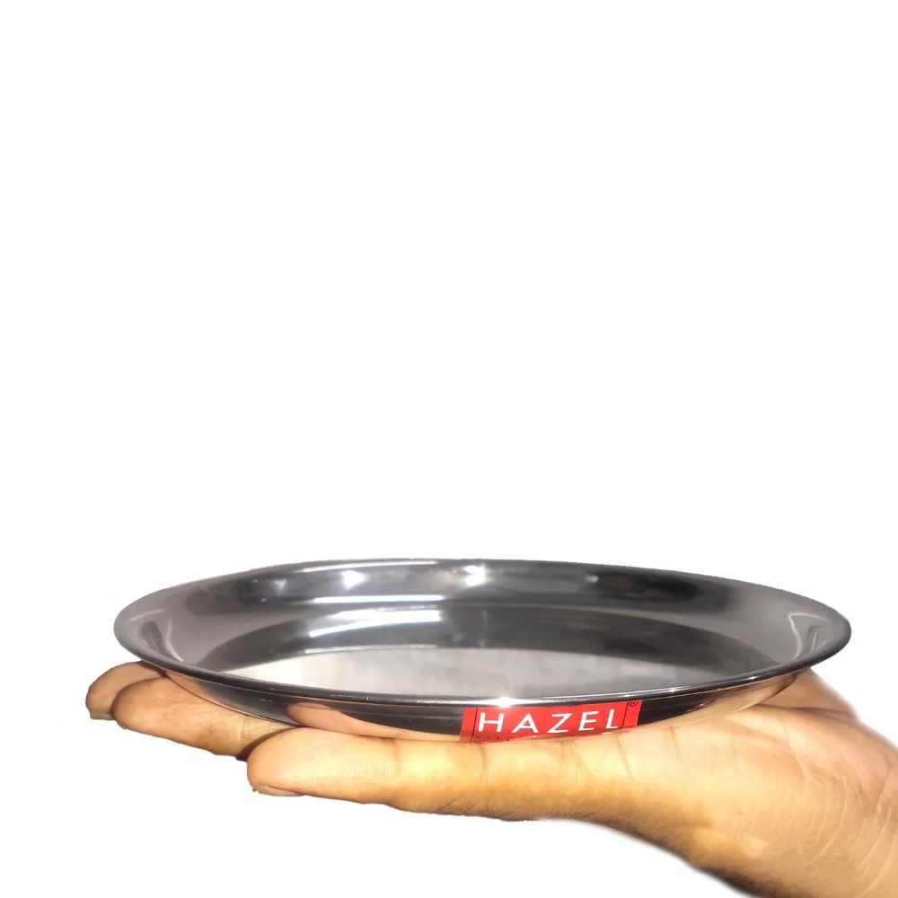 HAZEL Stainless Steel Snack Plates With Mirror Finish | Quarter Plates Set for Kitchen | Steel Plates for Kids | Glossy Finish Thali Set of 12, 16 cm