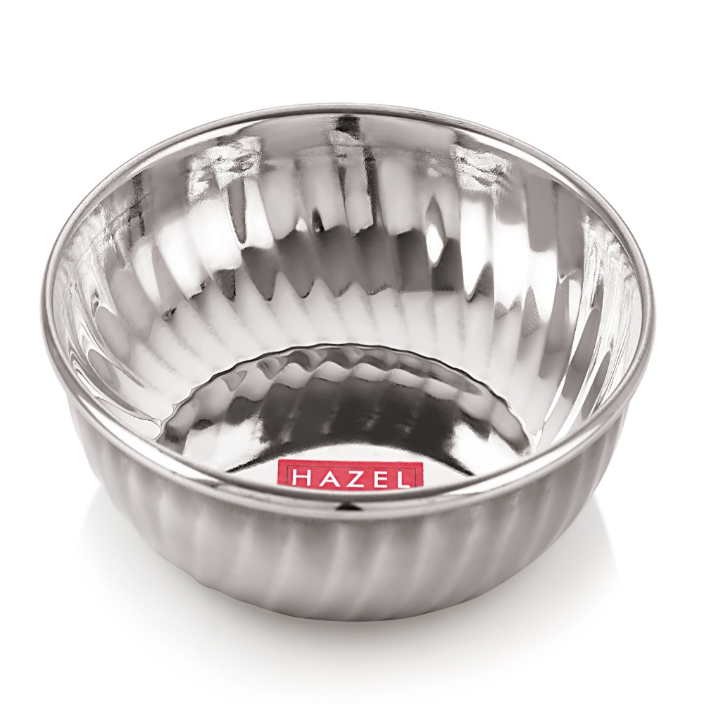 HAZEL Stainless Steel Bowl Plate Wati | Serving Sweet Dish Dessert Plate Vati Katori, Set of 12, Silver (Bowl Dia 10 cm, Plate Dia 12.8 cm)