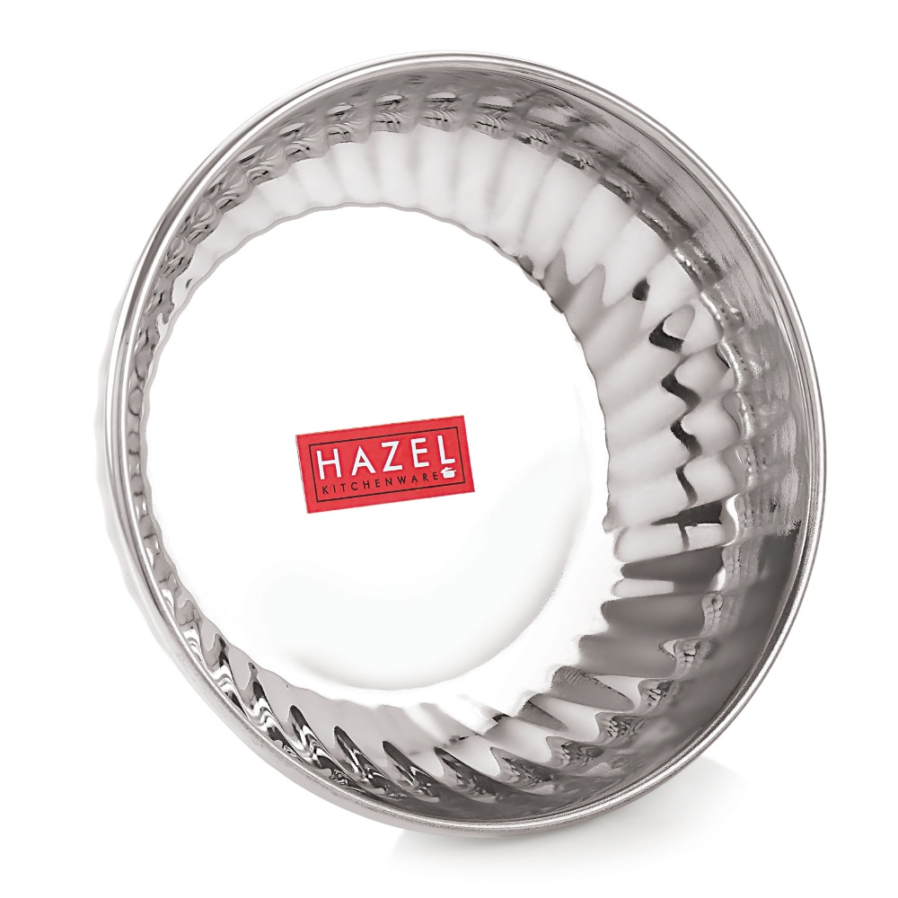 HAZEL Stainless Steel Bowl Plate Wati | Serving Sweet Dish Dessert Plate Vati Katori, Set of 12, Silver (Bowl Dia 10 cm, Plate Dia 12.8 cm)