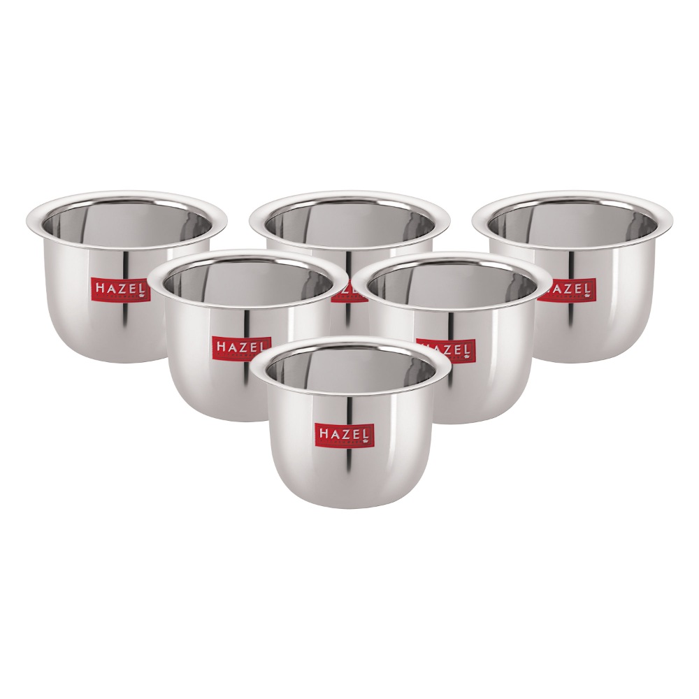 HAZEL Stainless Steel Tea Glasses Mini Traditional Design Coffee Milk Serving Glass Patra Pela, Set of 6, 9.3 cm, 200 ML, Silver