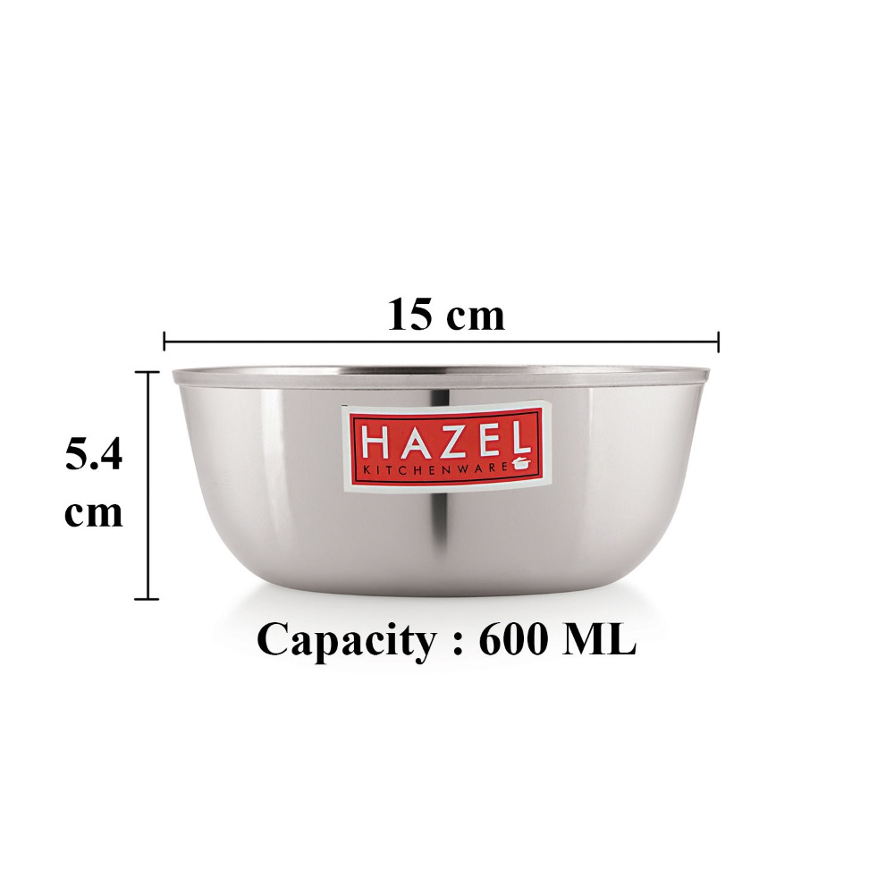 HAZEL Stainless Steel Serving Bowl Set of 2 | Mixing Bowl For Cake Batter | Serving Bowl Set For Dinner Lunch | Steel Katori Set Of 2