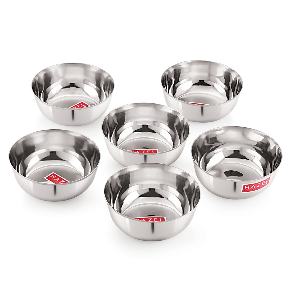 HAZEL Steel Bowl Set of 6 |Stainless Steel Serving Bowl Set | Steel Bowls For Soup, Salad, Ramen, Cereal | Steel Vati Set Of 6