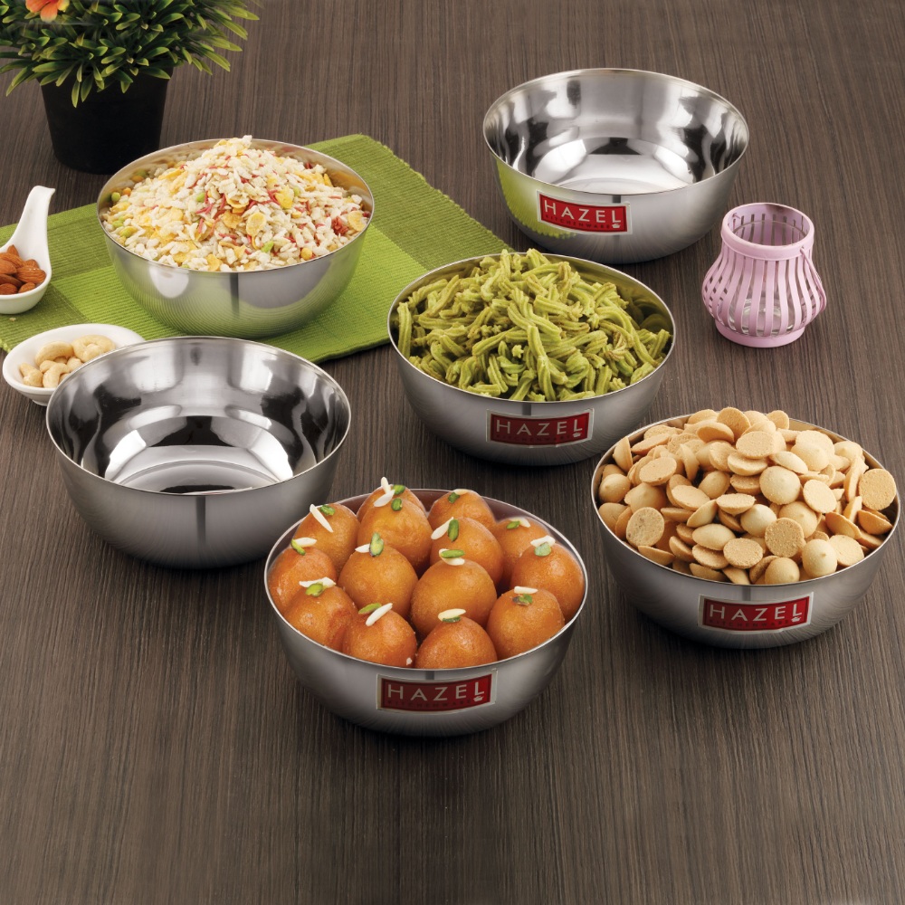 HAZEL Steel Bowl Set of 6 |Stainless Steel Serving Bowl Set | Steel Bowls For Soup, Salad, Ramen, Cereal | Steel Vati Set Of 6