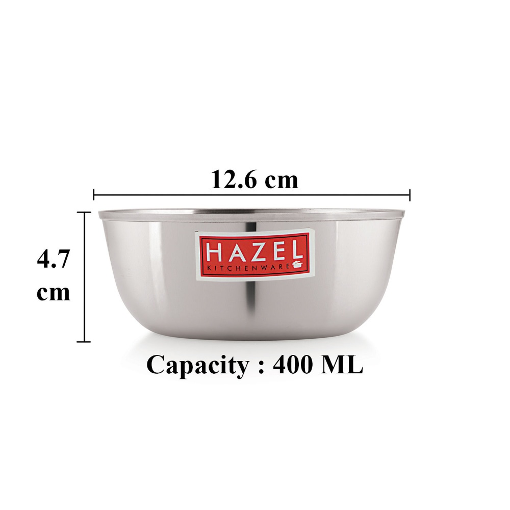 HAZEL Steel Bowl Set of 6 |Stainless Steel Serving Bowl Set | Steel Bowls For Soup, Salad, Ramen, Cereal | Steel Vati Set Of 6