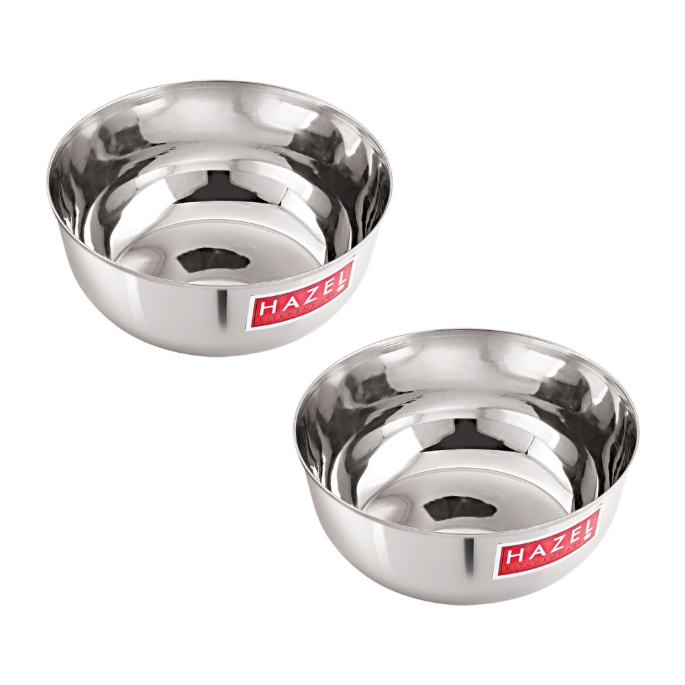 HAZEL Steel Bowl Set of 2 |Stainless Steel Serving Bowl Set | Steel Bowls For Soup, Salad, Ramen, Cereal | Steel Vati Set Of 2