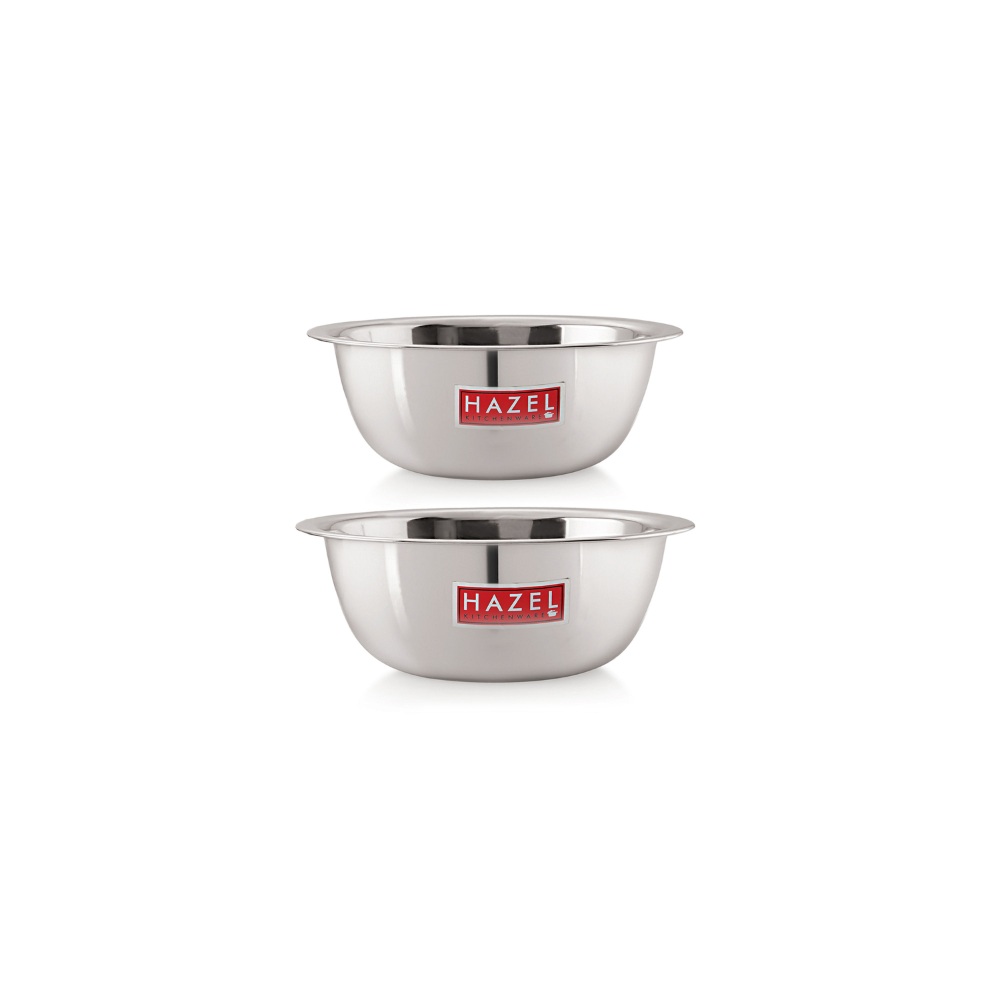 HAZEL Stainless Steel Mixing Bowl | Set of 2 Mixing Bowl For Cake Batter | Steel Bowl Big Size For Baking | 2 Piece, 2100 ml to 2730 ml