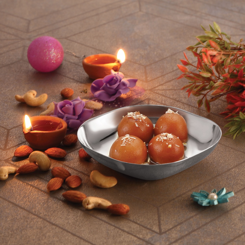 HAZEL Steel Dessert Silver Plate |Square Shaped Steel Plate for Snacks, Breakfast | Stainless Steel Katori Set Of 12 | 400 ml each, Silver