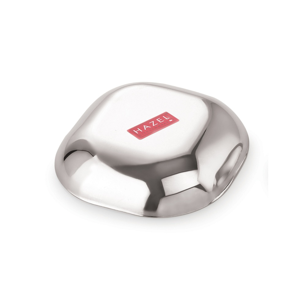 HAZEL Steel Dessert Silver Plate |Square Shaped Steel Plate for Snacks, Breakfast | Stainless Steel Katori Set Of 12 | 400 ml each, Silver