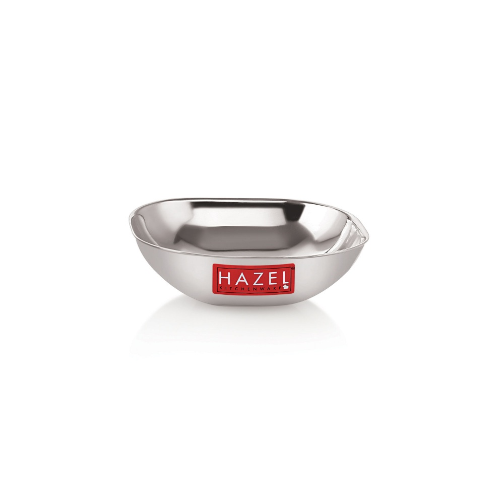 HAZEL Steel Dessert Silver Plate |Square Shaped Steel Plate for Snacks, Breakfast | Stainless Steel Katori Set Of 3 | 260 ml each, Silver