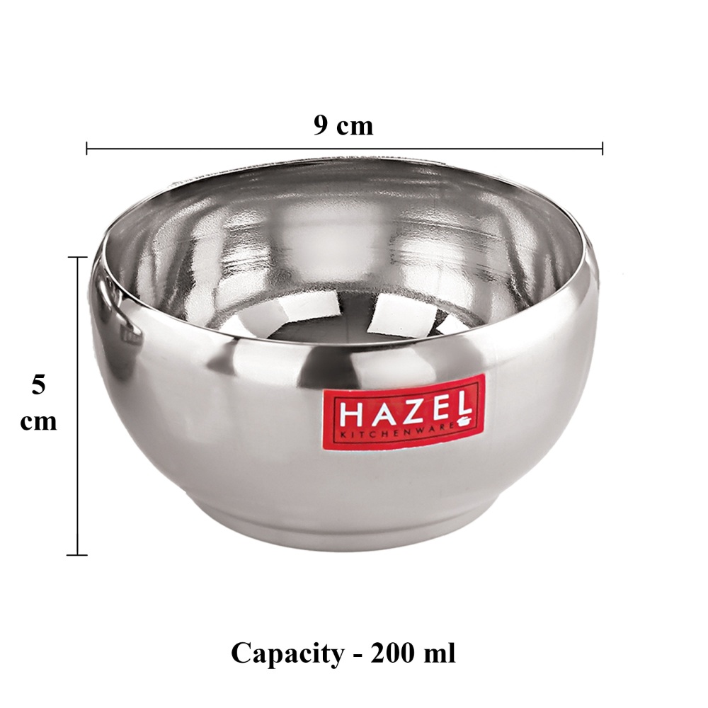 HAZEL Serving Bowl Set of 3 | Stainless Steel Bowl for Dessert, Cereal, Smoothie | Steel Katori Set Of 3 | 200 ml each, Silver

