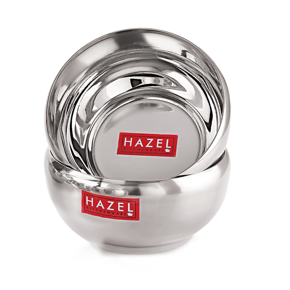 HAZEL Serving Bowl Set of 3 | Stainless Steel Bowl for Dessert, Cereal, Smoothie | Steel Katori Set Of 3 | 200 ml each, Silver


