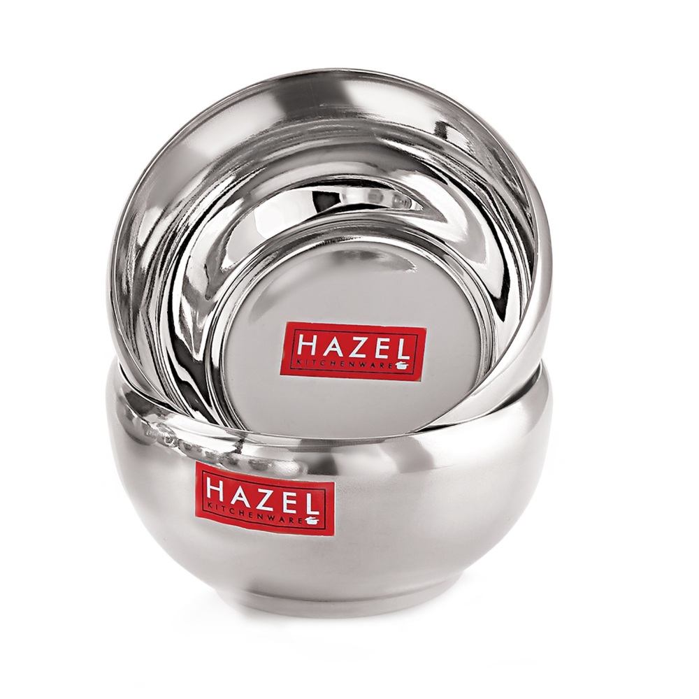 HAZEL Serving Bowl Set of 2 | Stainless Steel Bowl for Dessert, Cereal, Smoothie | Steel Katori Set Of 2 | 300 ml each, Silver


