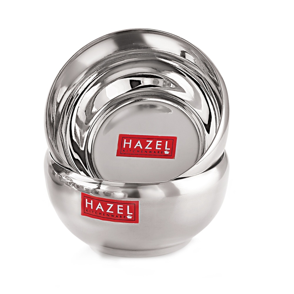 HAZEL Serving Bowl Set of 2 | Stainless Steel Bowl for Dessert, Cereal, Smoothie | Steel Katori Set Of 2 | 150 ml each, Silver

