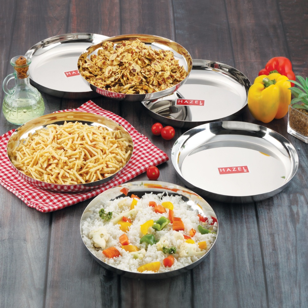 HAZEL Steel Plates For Lunch |Plates Set Steel For Dinner | Steel Plates Set, 25 cm, Set of 12