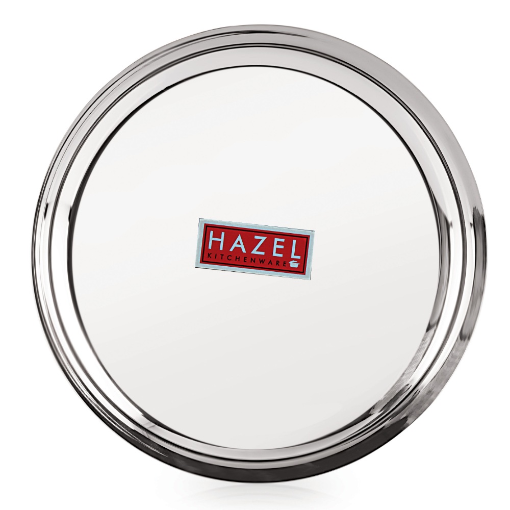 HAZEL Steel Plates For Lunch |Plates Set Steel For Dinner | Steel Dinner Plates Set, 23 cm, Set of 2