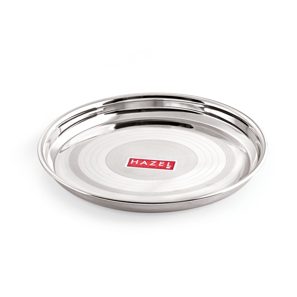 HAZEL Stainless Steel Plate Set For Dinner Launch | Designer Steel Thali Set |Steel Dinnerware, Set of 3, 28.5 cm, Medium