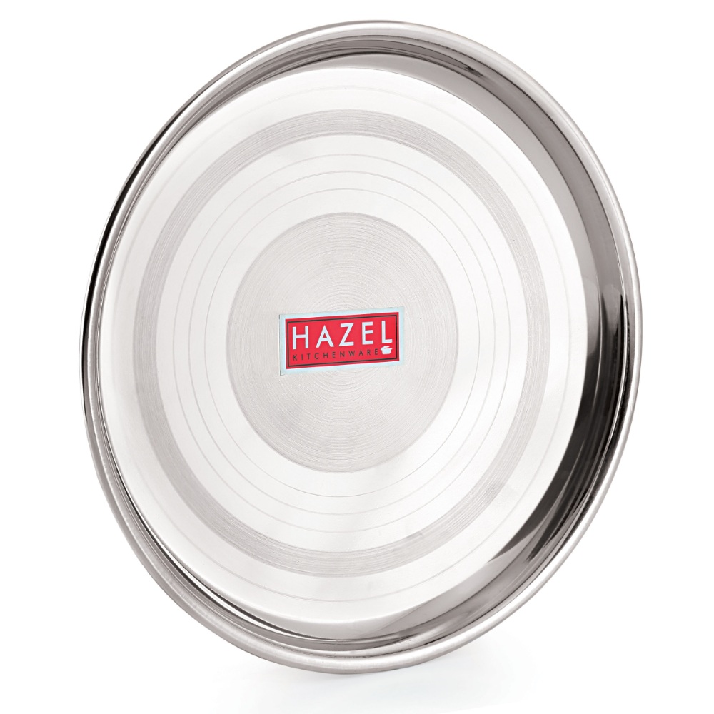 HAZEL Stainless Steel Plate Set For Dinner Launch | Designer Steel Thali Set |Steel Dinnerware, Set of 3, 28.5 cm, Medium
