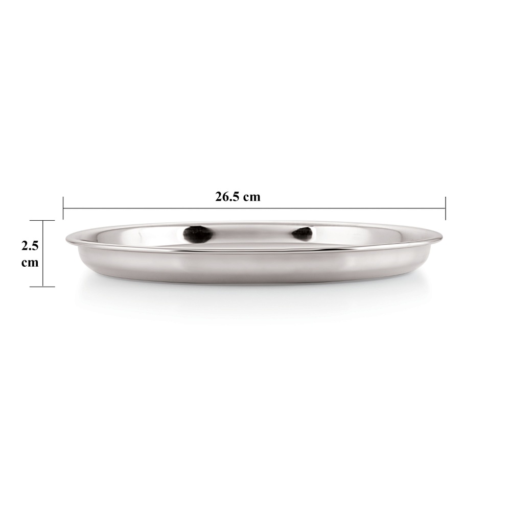 HAZEL Stainless Steel Plate Set For Dinner Launch | Designer Steel Thali Set |Steel Dinnerware, Set of 3, 26.5 cm, Small