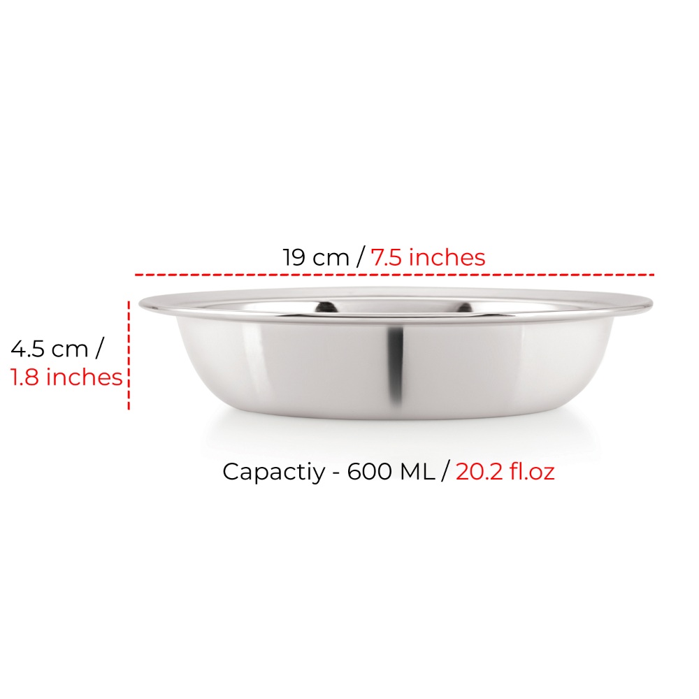 HAZEL Stainless Steel Snack Bowl / Plate Set | Small Steel Bowls Dish For Snacks | Breakfast Bowls, Set of 2, 600 ML