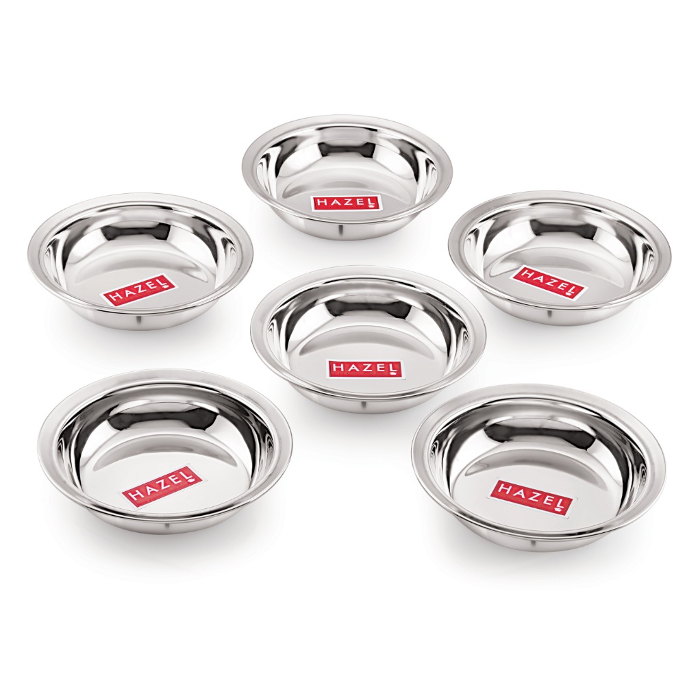 HAZEL Stainless Steel Snack Bowl / Plate Set | Small Steel Bowls Dish For Snacks | Breakfast Bowls, Set of 6, 270 ML