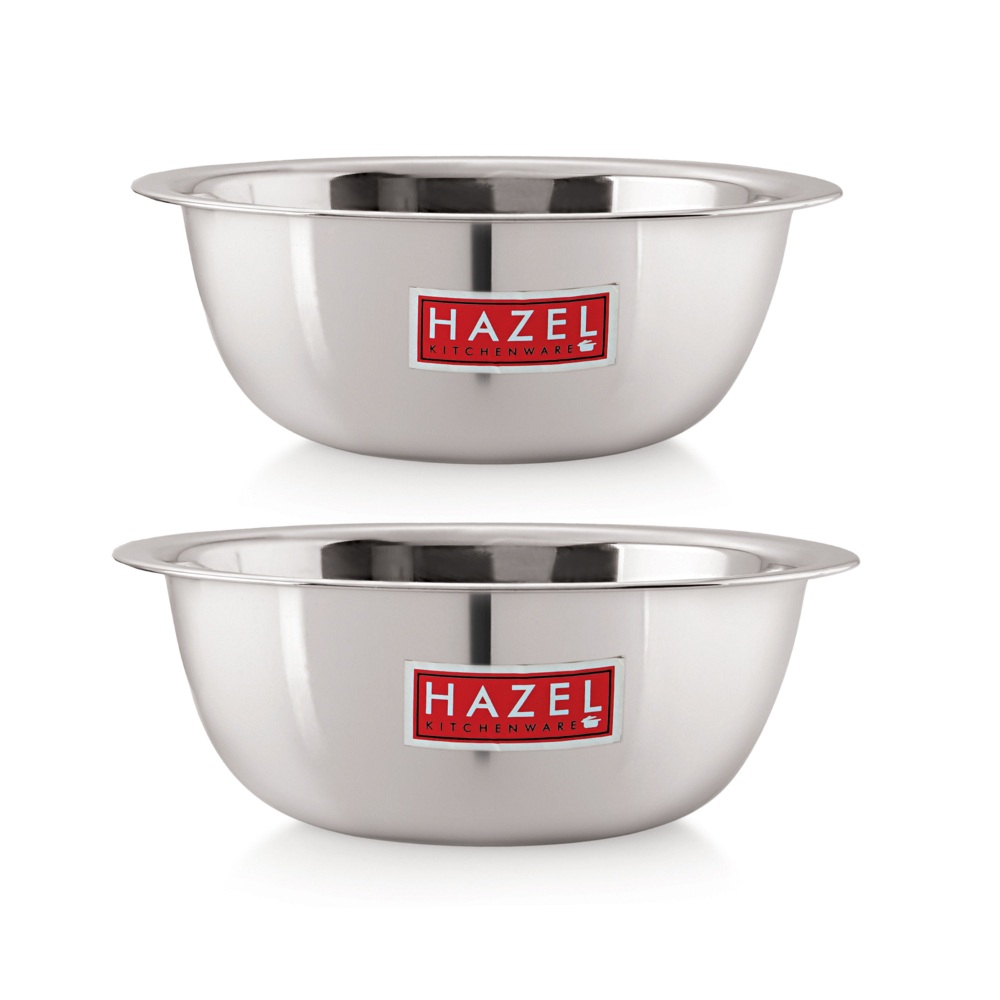 HAZEL Stainless Steel Mixing Bowl |  Mixing Bowl for Cake Batter | Kitchen and Baking Accessories Items, Set of 2, 1500 ML, 2730 ML