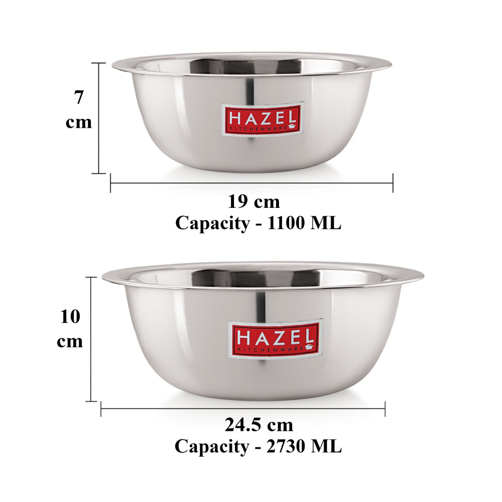 HAZEL Stainless Steel Mixing Bowl |  Mixing Bowl for Cake Batter | Kitchen and Baking Accessories Items, Set of 2, 1100 ML, 1500 ML
