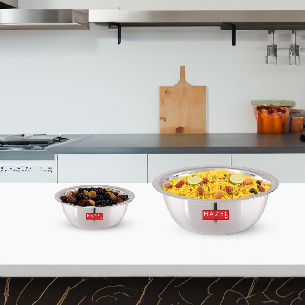 HAZEL Stainless Steel Mixing Bowl |  Mixing Bowl for Cake Batter | Kitchen and Baking Accessories Items, Set of 2, 350 ML, 550 ML