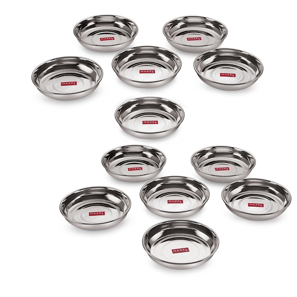 HAZEL Stainless Steel Plates Set | Small Steel Plates For Snacks | Breakfast Plates, 300 ML, Set of 12