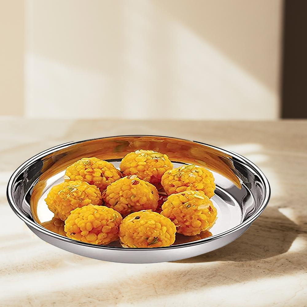 HAZEL Stainless Steel Plates Set | Small Steel Plates For Snacks | Breakfast Plates, 300 ML, Set of 12