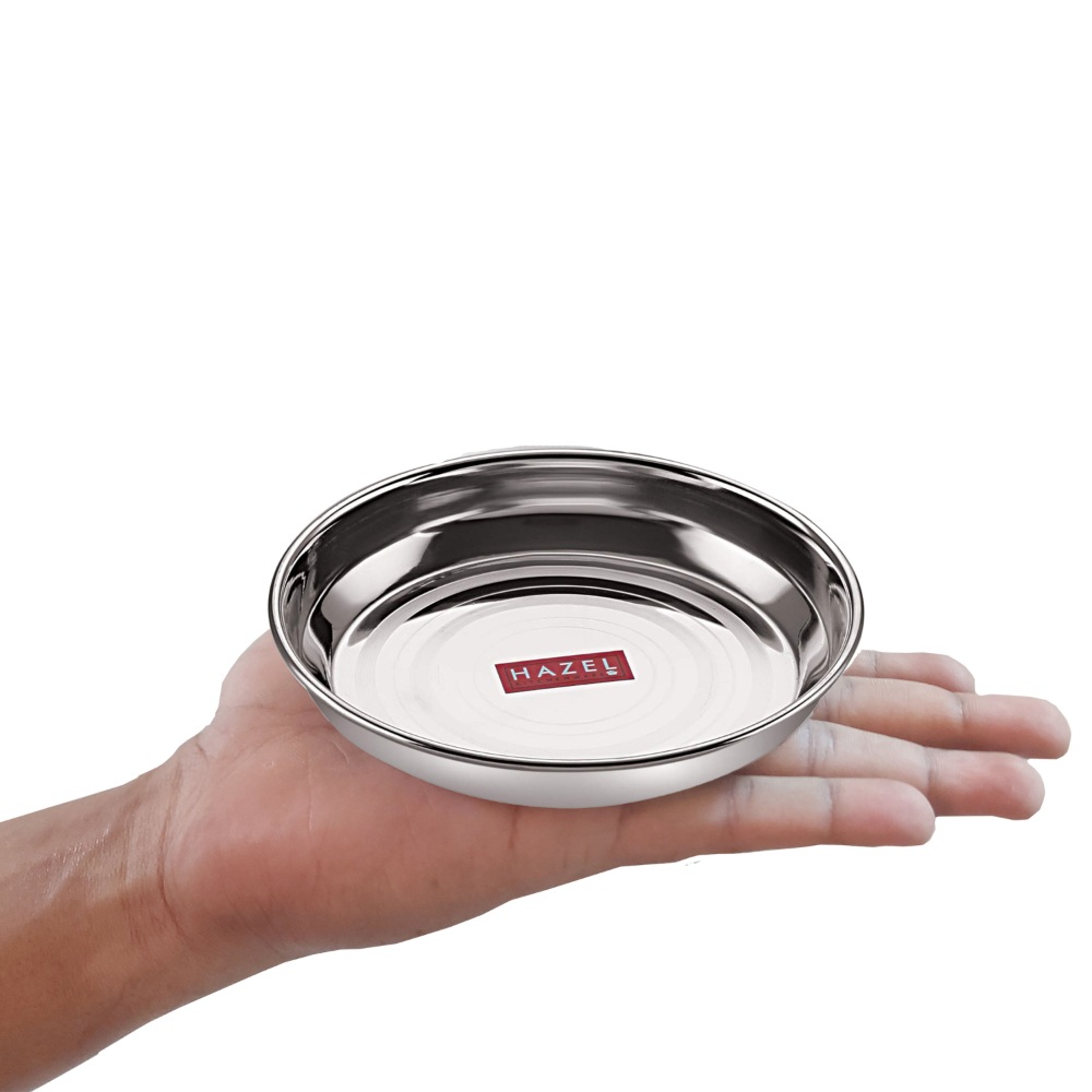 HAZEL Stainless Steel Plates Set | Small Steel Plates For Snacks | Breakfast Plates, 300 ML, Set of 12