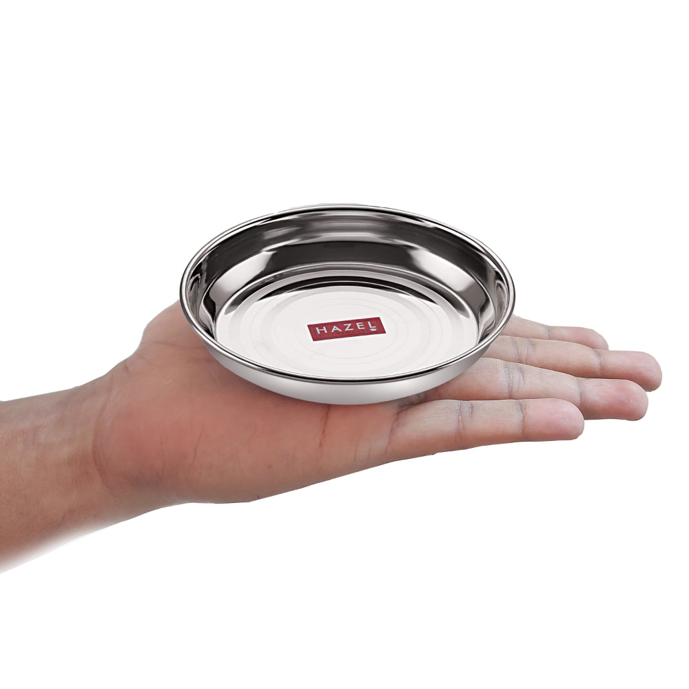 HAZEL Stainless Steel Plates Set | Small Steel Plates For Snacks | Breakfast Plates, 150 ML, Set of 12