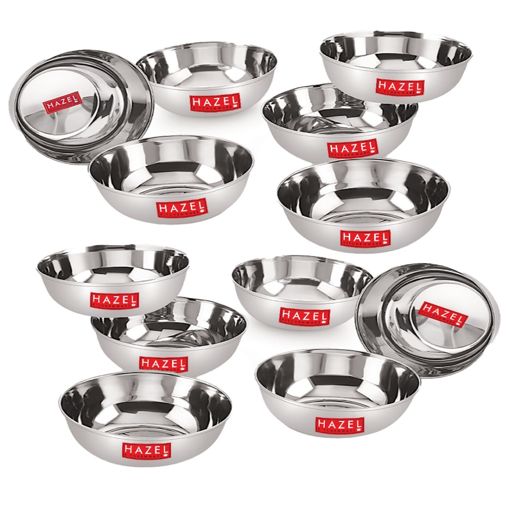 HAZEL Stainless Steel Bowl Vati | Steel Bowl Set For Kitchen | Dinner Bowl Katori Serving Wati, 270 ML, Set of 12