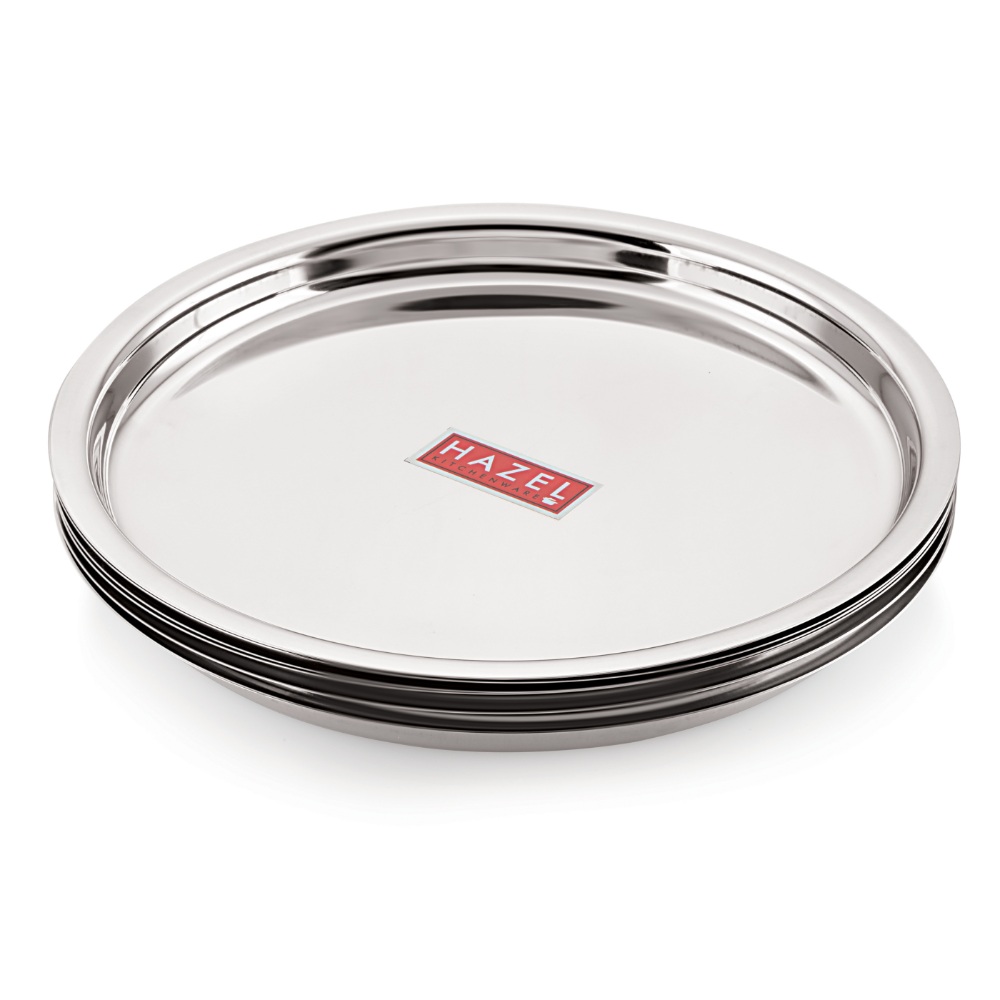 HAZEL Stainless Steel Plates Set | Premium Mirror Finish Thali Set Stainless Steel | Heavy Gauge Steel Plates Set For Dinner & Lunch Set of 6, 25 cm