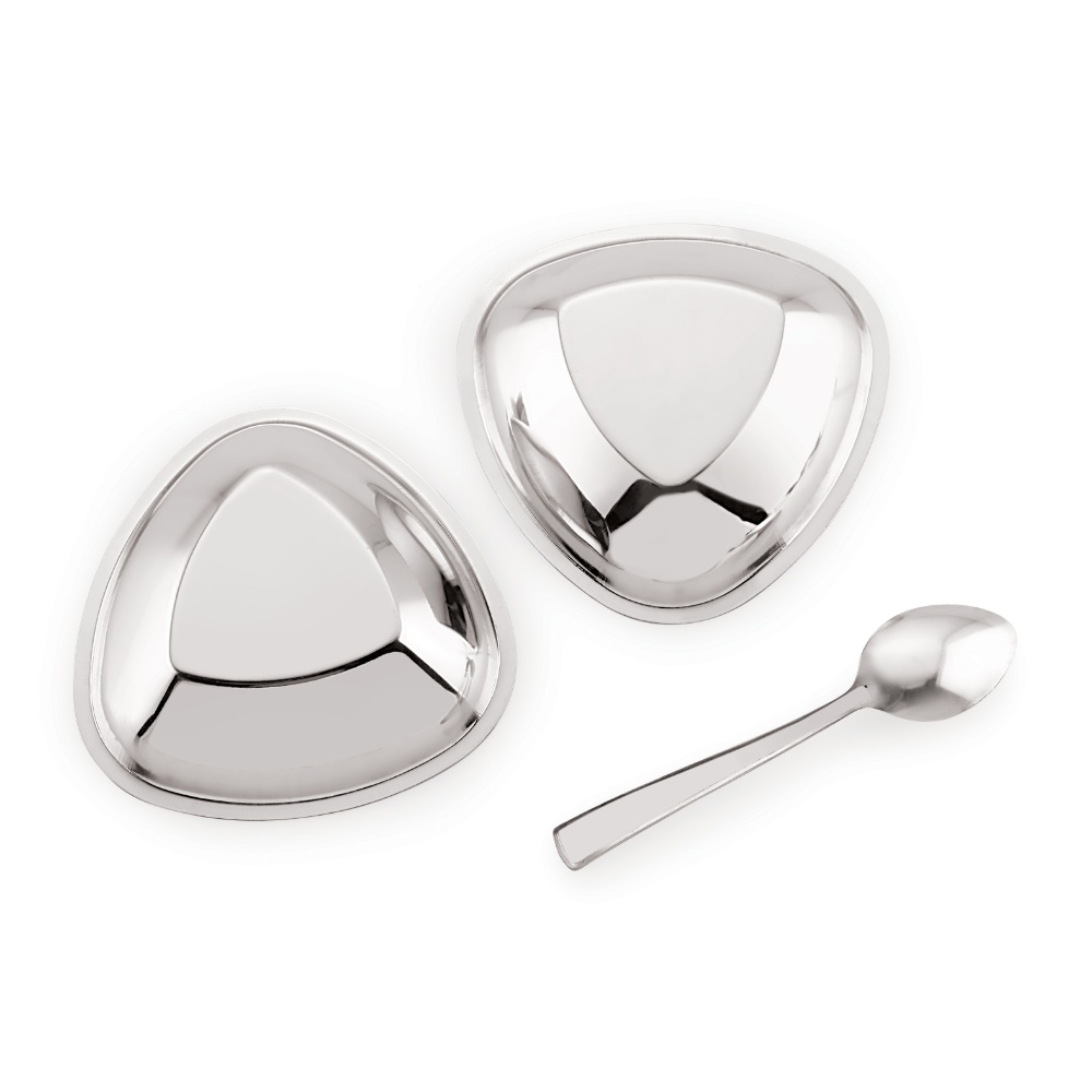 HAZEL Stainless Steel Serving Bowls Set With Spoon| Triangular Shaped Vati Katori Set of 6 | Fancy Serving Bowls For Snacks (6 Vati, 6 Spoon), Capacity 250ml Each, Silver