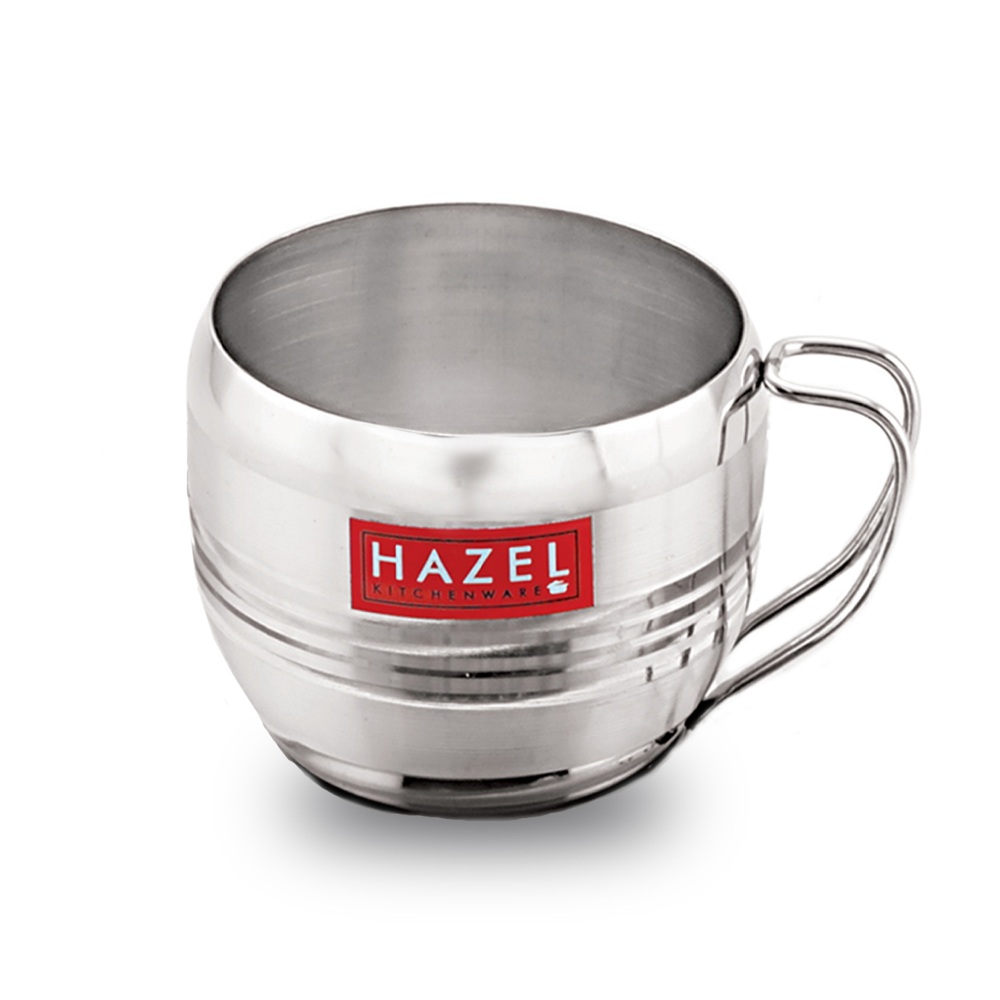 HAZEL Stainless Steel Tea Cup | Steel Unbreakable Chai Tea Coffee Cup Mug Latest Design Capacity 170ml Each, Set of 6, Silver