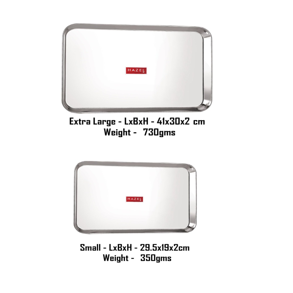 HAZEL Stainless Steel Serving Tray Rectangle Plate Plater Set of 2, Small and Extra Large, Silver