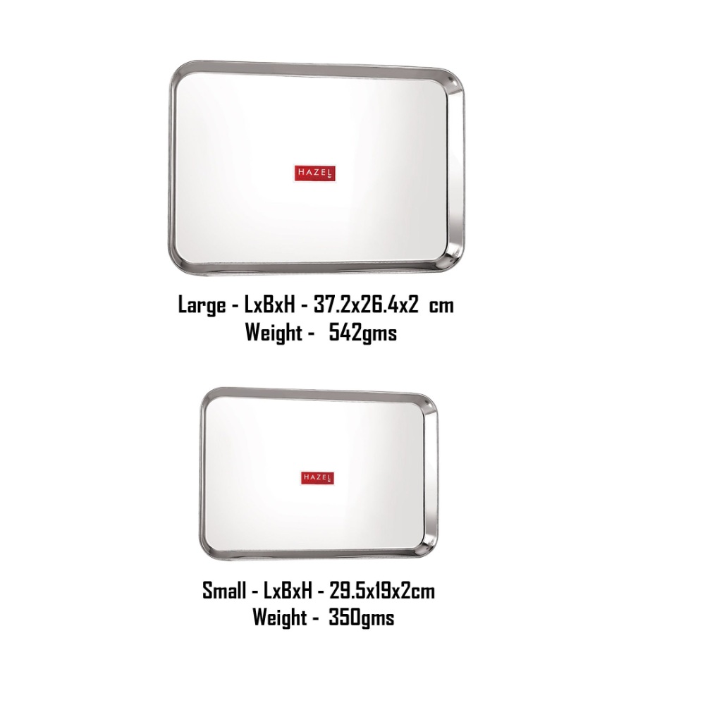 HAZEL Stainless Steel Serving Tray Rectangle Plate Plater Set of 2, Small and Large, Silver