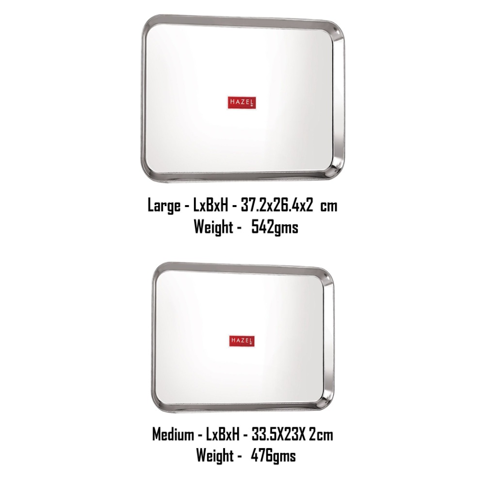 HAZEL Stainless Steel Serving Tray Rectangle Plate Plater Set of 2, Medium and Large, Silver