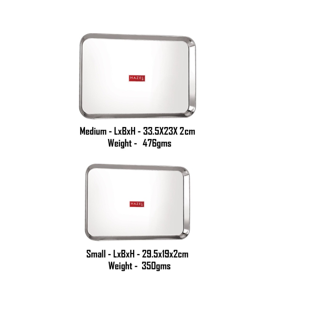HAZEL Stainless Steel Serving Tray Rectangle Plate Plater Set of 2, Small and Medium, Silver