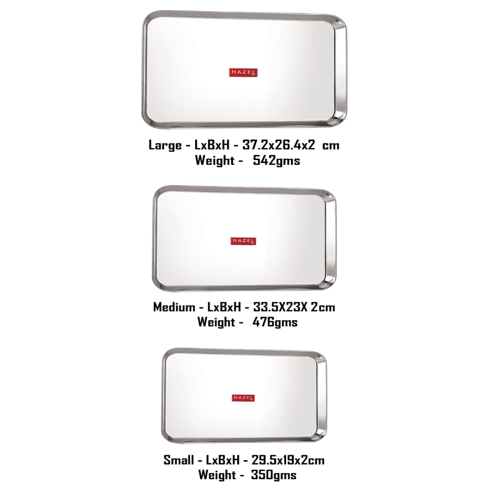 HAZEL Stainless Steel Serving Trays Rectangle Premium Dining Table Plater Set of 3, Silver, 1 Small, 1 Medium and 1 Large