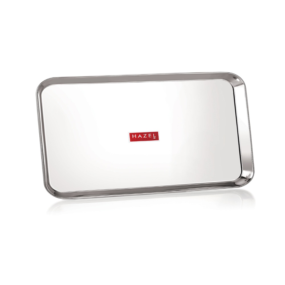 HAZEL Stainless Steel Serving Trays Rectangle Premium Dining Table Plater Set of 3, Large, Silver, 37.2 x 26.4 cm