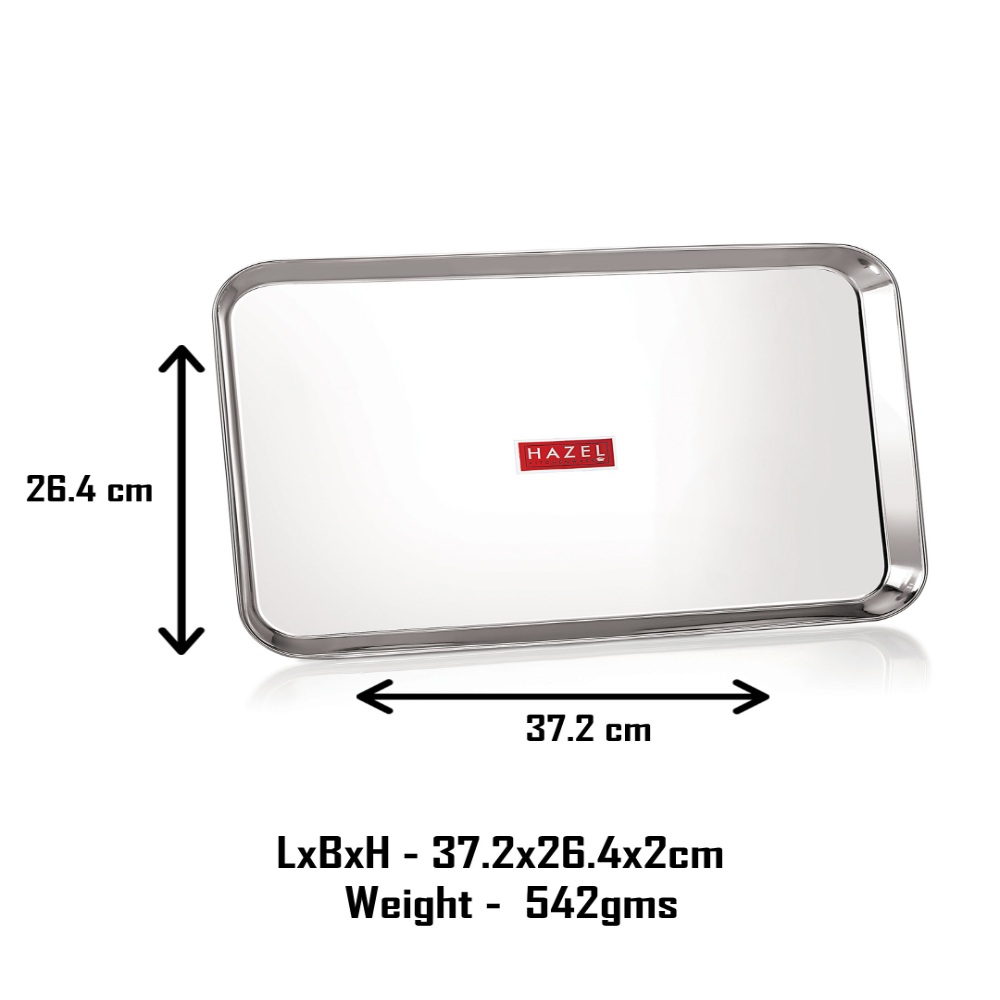 HAZEL Stainless Steel Serving Trays Rectangle Premium Dining Table Plater Set of 3, Large, Silver, 37.2 x 26.4 cm