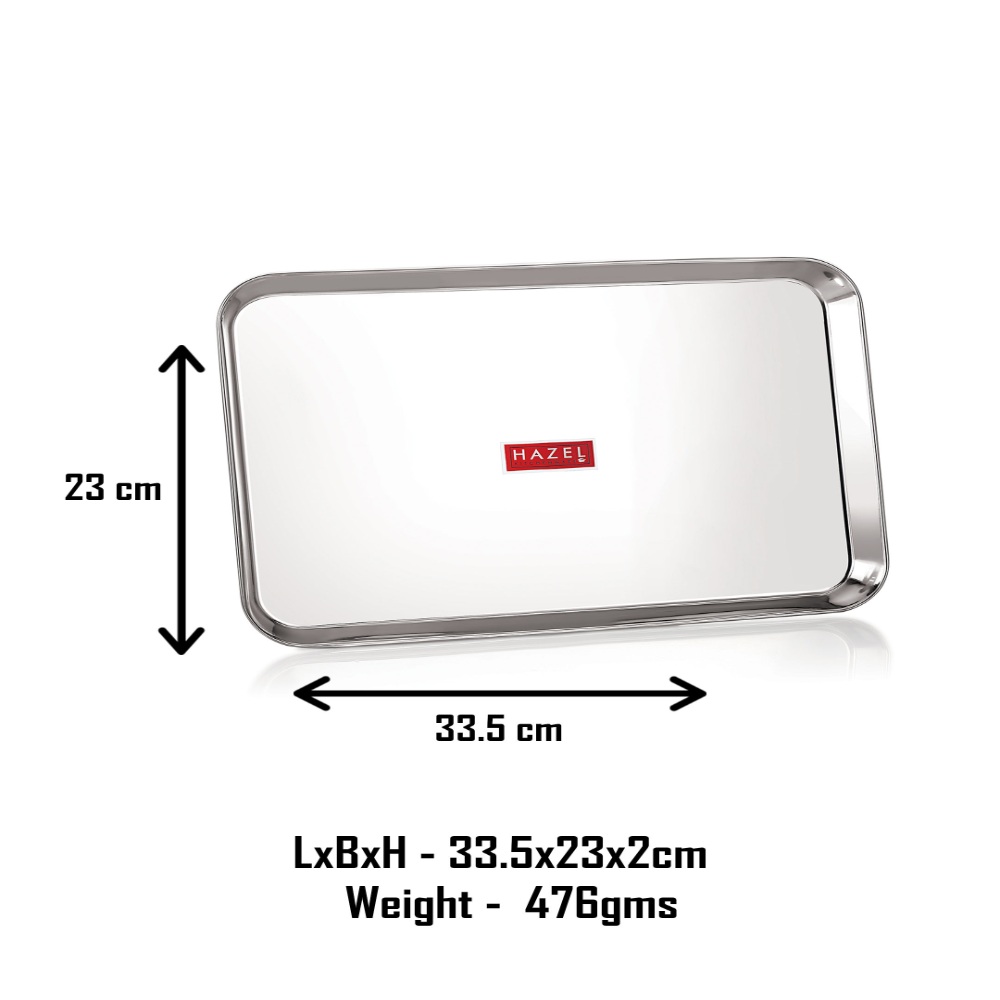 HAZEL Stainless Steel Serving Trays Rectangle Premium Dining Table Plater Set of 3, Medium, Silver, 33.5 x 23 cm