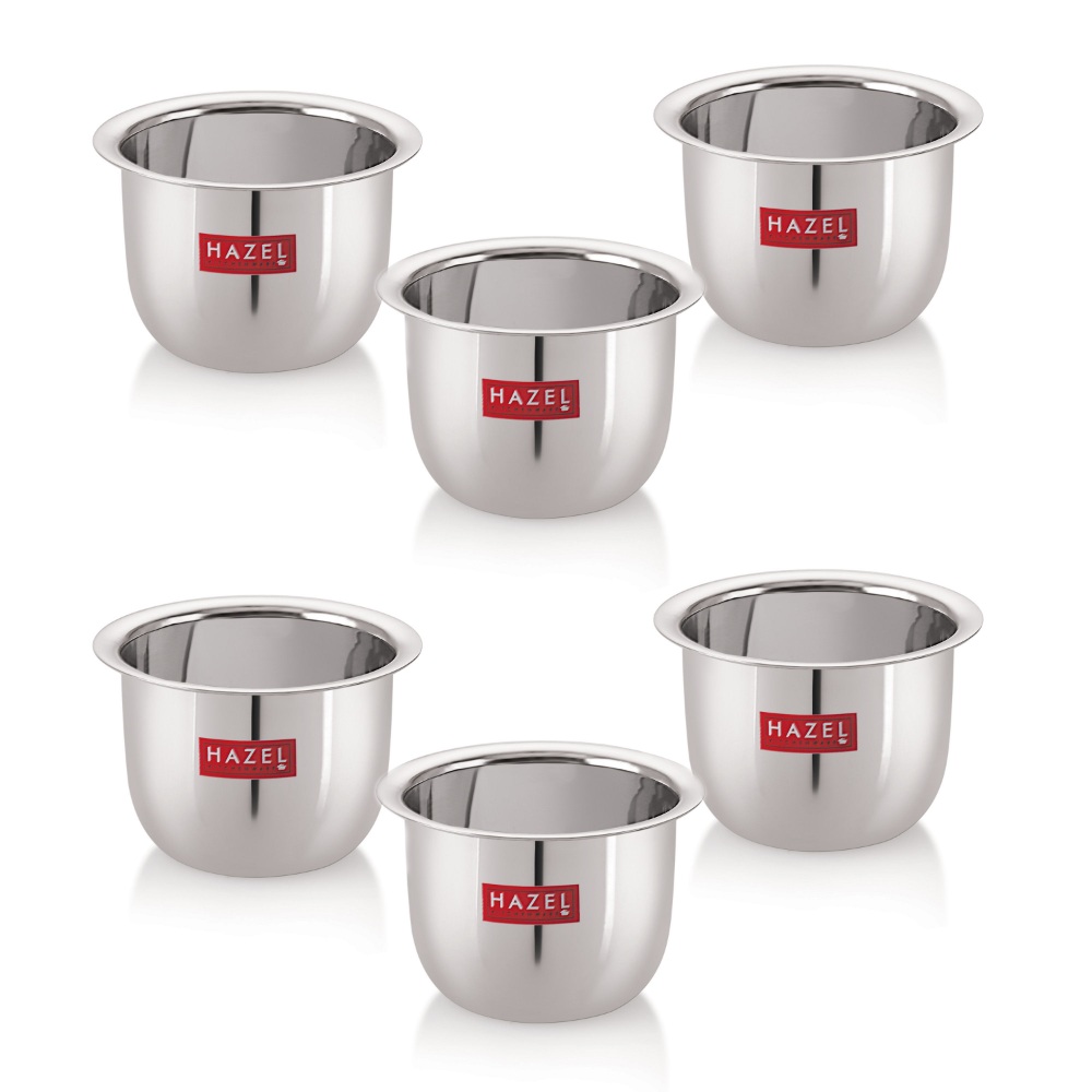 HAZEL Stainless Steel Tea Glasses Mini Traditional Design Coffee Milk Serving Glass Patra Pela Set of 6, 9 cm, 100 ML, Silver