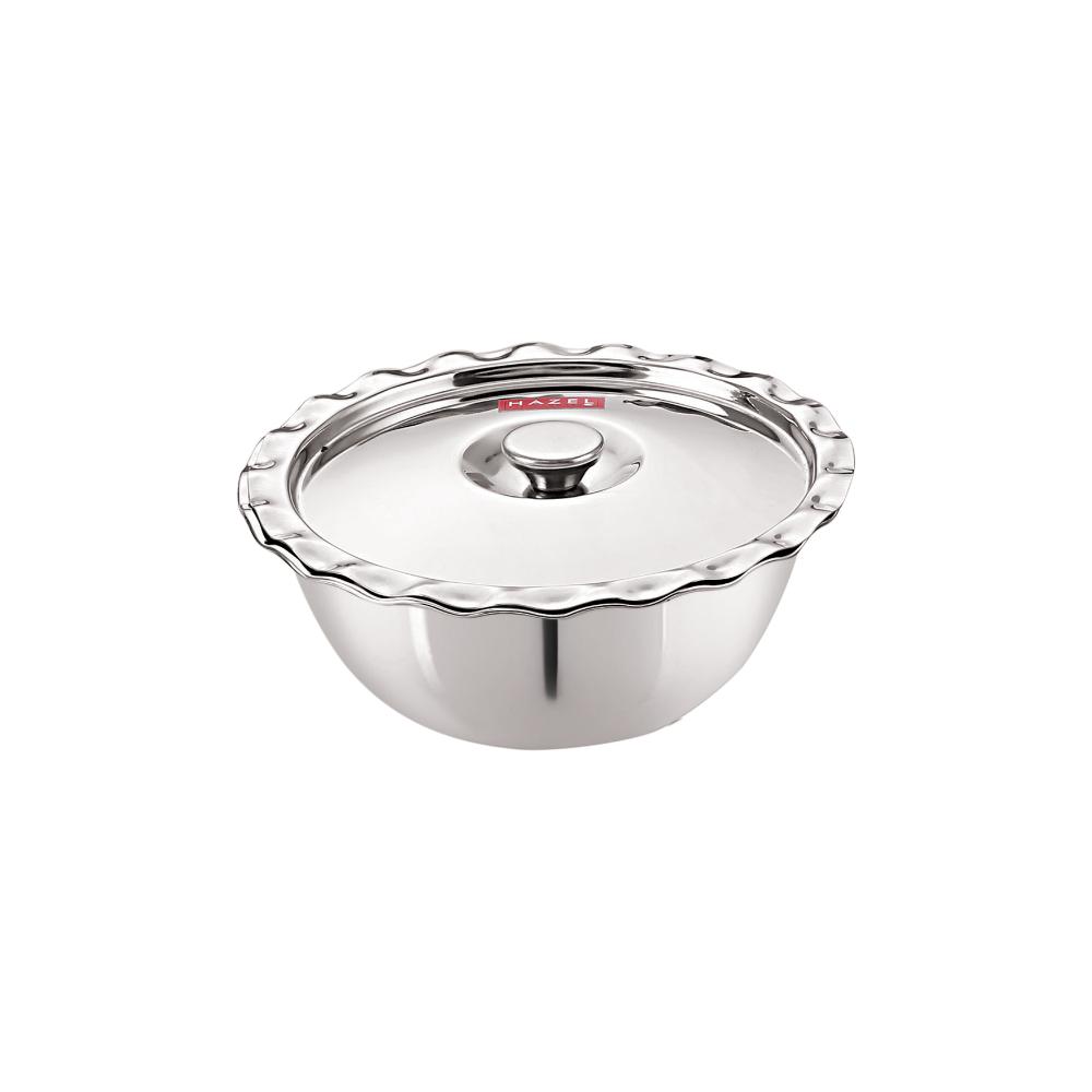 HAZEL Stainless Steel Serving Bowl Wati Vati Katori With Lid, 19 cm, 1000 ML, Silver